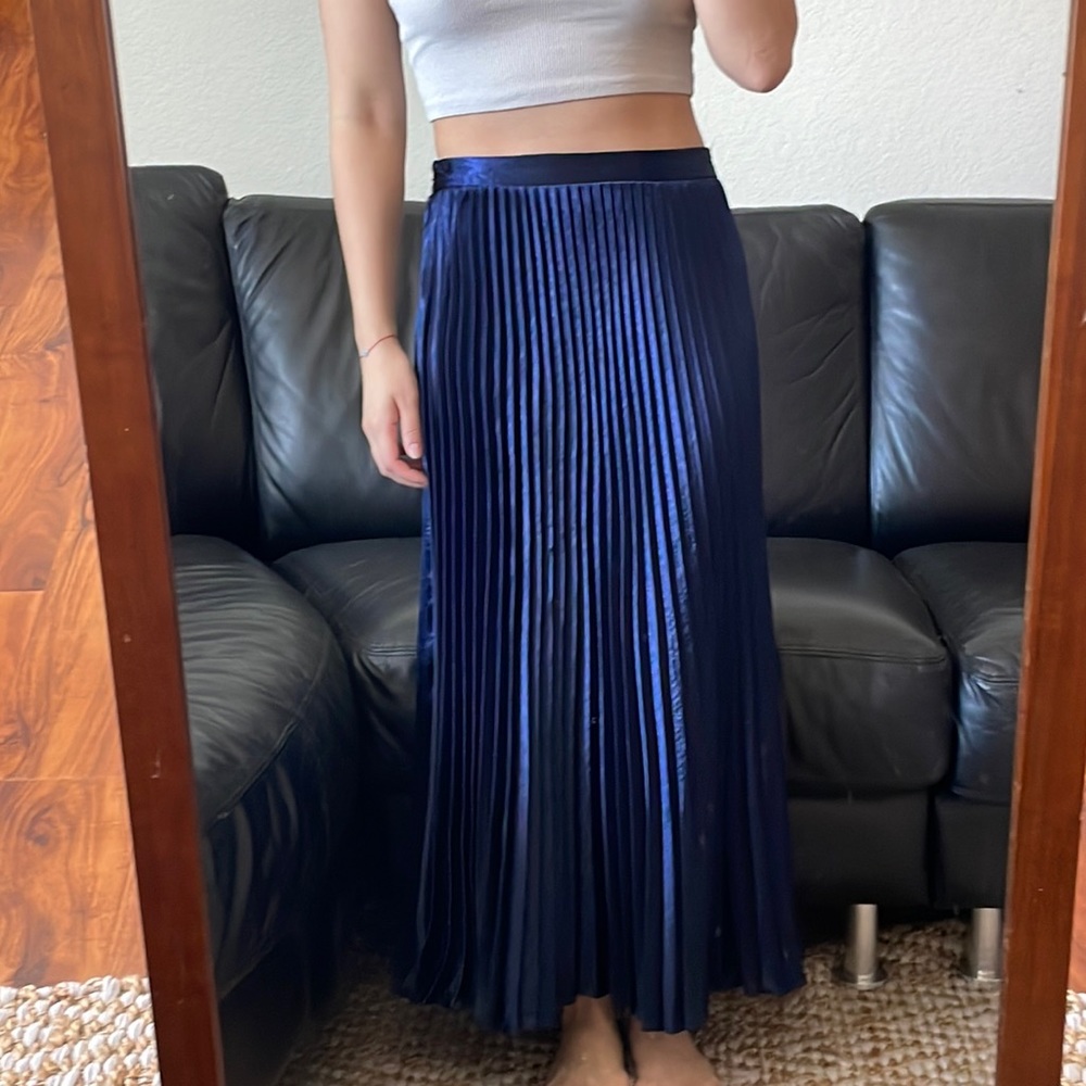 EXPRESS Navy Satin MIDI Skirt SZ S